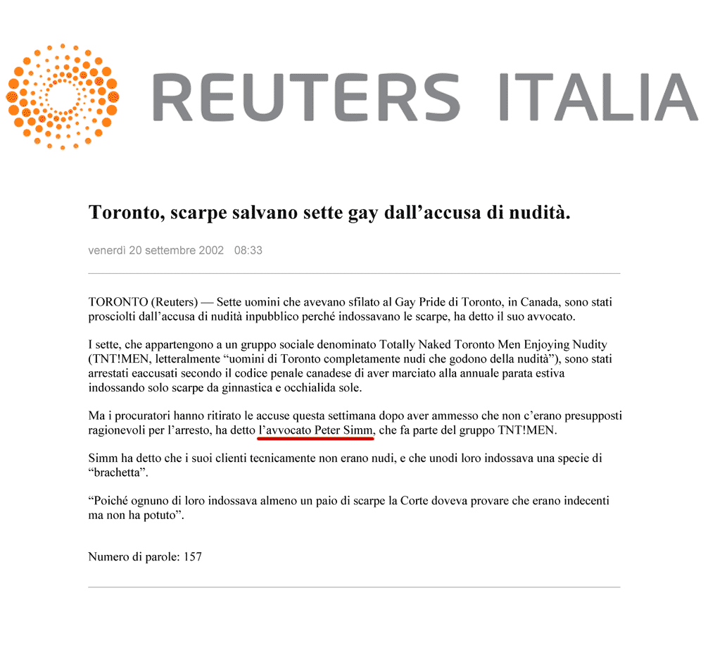 Reuters Italia 2002-09-20 - Simm convinces prosecutors to drop charges